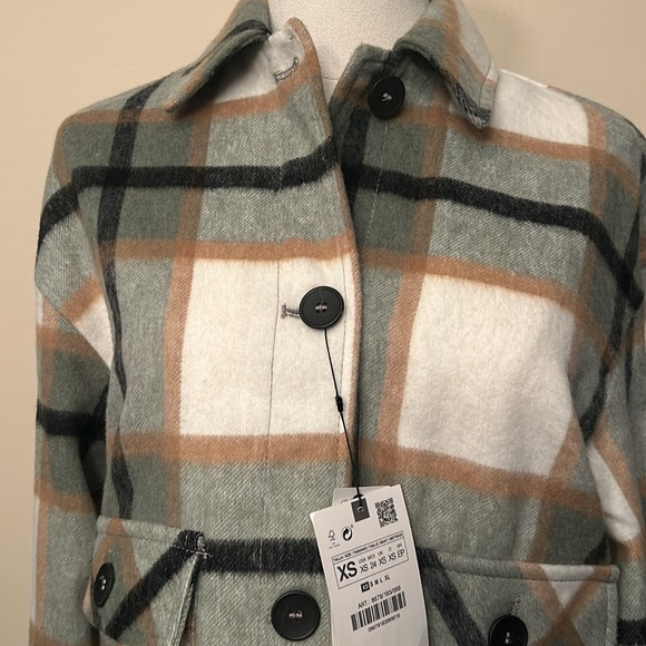 ZARA Patch Pocket Plaid Overshirt Flannel Shacket Long Sleeve size extra small - Picture 7 of 13